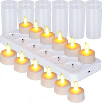 OEM Velas De T&eacute; Recargables Sin Llama Con Efecto Parpadeante, Juego De 12 Con Base Blanca, Para Decorar: Fiestas, Bodas, Bares, El Hogar, Cenas Y Picnics 