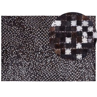 Beliani Alfombra De Piel Marr&oacute;n Y Plata 160 X 230 Cm Estilo R&uacute;stico Patchwork Akkese