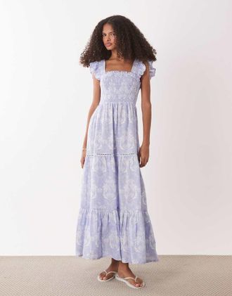 Accessorize Vestito da mare midi blu navy con stampa a fiori