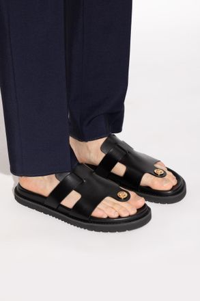 Versace Leather Slides With Medusa Head, Mens, Black
