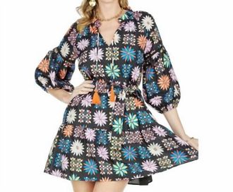 Jade Yoga Flower Palette Split Neck Dress In Multi