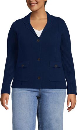 Lands End Drifter Ribbed Collared Blazer Sweater in Deep Sea Navy at Nordstrom, Size X-Large