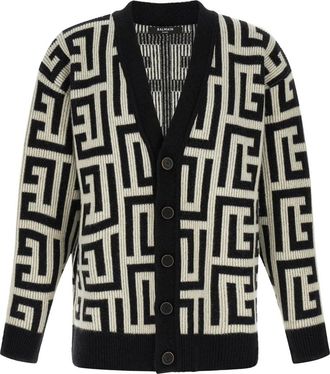 Balmain Monogram Cardigan - Heren - Vesten - Veelkleurig - M - Wol - Truien & Vesten