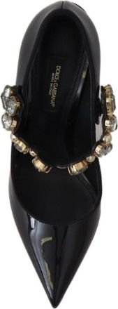 Dolce & Gabbana Womens Black Leather Crystal Shoes Mary Jane Pumps Viscose
