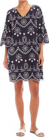Karen Kane Flare Sleeve Embroidered Dress In Navy/white