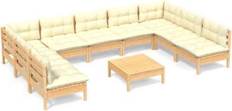 vidaXL Muebles De Jard&iacute;n 10 Pzas Y Cojines Madera Maciza De Pino Crema Vidaxl