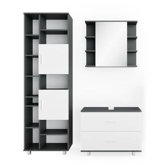 Vicco Conjunto De Muebles De Ba&ntilde;o Ilias, Blanco/antracita, 3 Partes, Con Mueble Alto