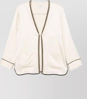 Forte_Forte blazer contrast trim front pockets long sleeves