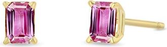 Zo&euml; Chicco 14K Gold Emerald Cut Stud Earrings in Yellow Gold/Pink Saphire at Nordstrom