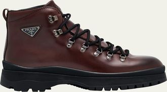 Prada Mens Brixxen Leather Lace-Up Boots