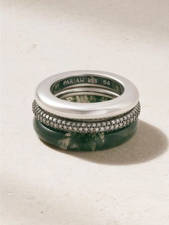 By Pariah Set Di Tre Anelli In Argento Sterling Con Agata E Diamanti Aurea