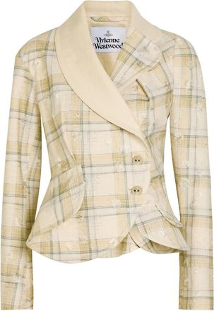 Vivienne Westwood Stormy Checked Distressed Cotton-blend Jacket - Ecru - 38 (UK6 / XS)