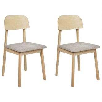 Beliani Conjunto De 2 Sillas De Comedor Asiento De Tela Estructura De Madera Clara Gris Pardo Scandia