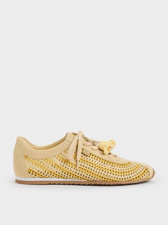 Charles & Keith Jace Crochet & Suede Flower Sneakers