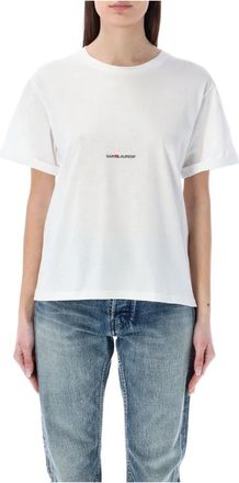 Saint Laurent Wit Logo T-Shirt Crew Neck Korte Mouwen - Dames - T-shirts - Wit - M - Katoen - Tops