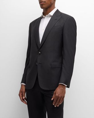 Giorgio Armani Mens Super 150s Striped Peak-Lapel Classic Fit Suit