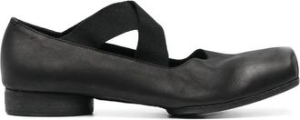 Uma Wang Zwarte Leren Instap Vierkante Neus Schoenen - Dames - Ballerinas - Zwart - 40 EU - Leer - Schoenen