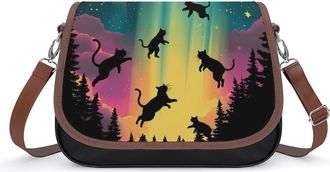 Generic Funny Cats Aliens Crossbody Bag Womens Handbag PU Message Bags Shoulder Purse with Adjustable Strap