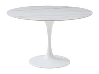 Vente-Unique Mesa de comedor para 4 personas de cer&aacute;mica y metal - Efecto m&aacute;rmol blanco - DYNARO