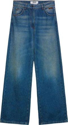Msgm Wide Leg Trousers In Blue Washed Denim