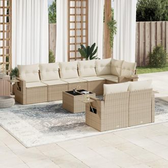 vidaXL Set De Sof&aacute;s De Jard&iacute;n 9 Pzas Con Cojines Rat&aacute;n Sint&eacute;tico Beige Vidaxl