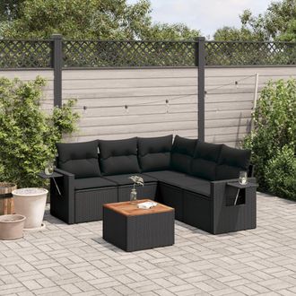 vidaXL Vidaxl - Set De Sof&aacute;s De Jard&iacute;n 6 Piezas Y Cojines Rat&aacute;n Sint&eacute;tico Negro