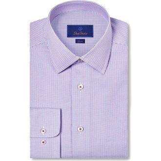 David Donahue Slim Fit Textured Micro Dobby Dress Shirt in Blue/Berry at Nordstrom Rack, Size 15 - 34/35