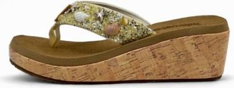 Tidewater Womens Seashell Embellished Comfort Wave Wedge Flip Flops In Beig