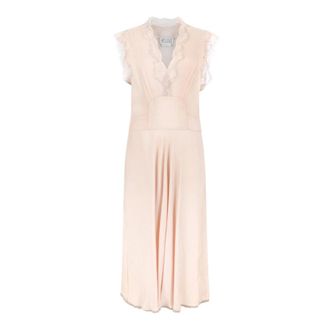 Maison Margiela Midi Dresses, female, Pink, Size: XS Lace-trim V-neck Midi Dress