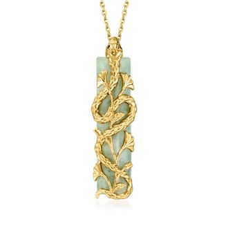 Ross-Simons Jade Snake Pendant Necklace With Sapphires in 18kt Gold Over Sterling