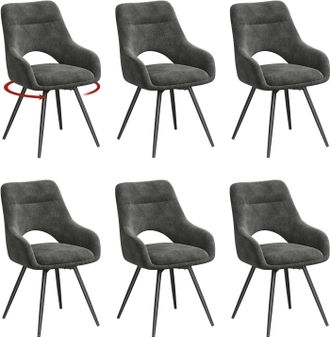 Woltu Woltu Set Di 6 Sedie Da Pranzo Girevoli A 360&deg; In Velluto Ciniglia, Schienale Sedia Moderna Design Con Gambe In Metallo Per Sala Da Pranzo/soggiorno, 