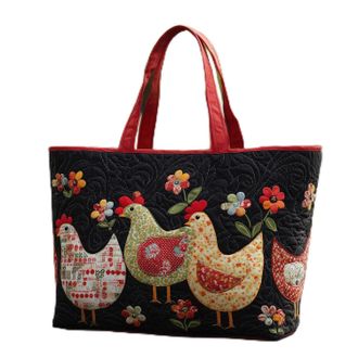 Generic Vintage Quilted Tote Bag for Women, Aesthetic Cotton Shoulder Bag with Literary Book & Floral Embroidery Lightweight Hobo Purse for World Book Day & M