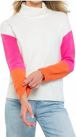 THML Clothing Colorblock Turtleneck Top In Ivory