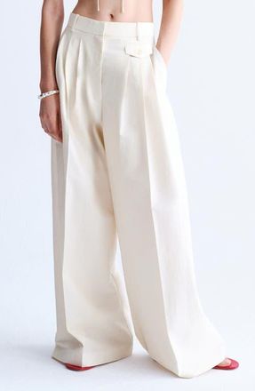 Mango Pleat Front Wide Leg Pants in Ecru at Nordstrom, Size 10