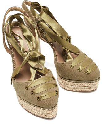 Le Silla 140mm platform ribbon pumps - Green