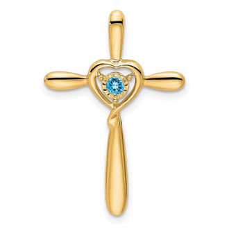 Diamond2Deal 14k Yellow Gold December/Blue Topaz Cross with Heart Pendant