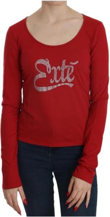 Exte Rode Kristalversierde Elegante Blouse - Dames - Longsleeves - Rood - S - Katoen - Tops