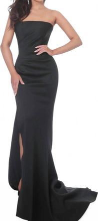 Jovani Strapless Straight Neckline Slit Mermaid Gown In Black