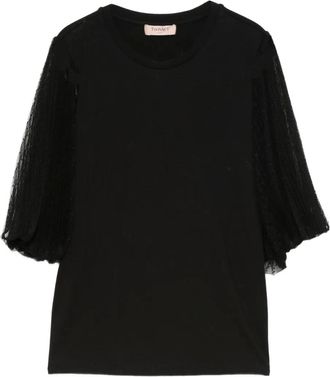 Twin-Set mesh-sleeve top - Black