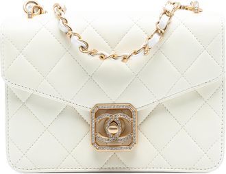 Chanel White Quilted Lambskin Crystal Geometric CC Frame Flap