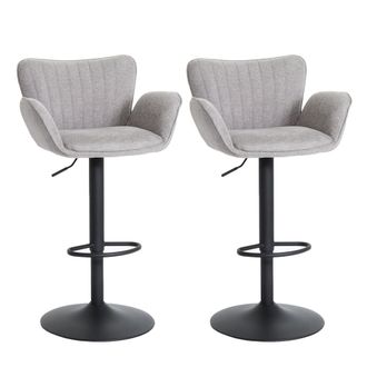 Hhg Hhg - Nunca Usado] Lote De 2 Taburetes De Bar 098, Taburete De Bar, Con Reposabrazos Reposapi&eacute;s Giratorio Tela/textil Hierro Mvg, Gris Claro Pie Negro