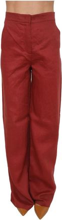 Max Mara Tapioca Wijde Broek - Dames - Wijde Broeken - Rood - L - Linnen - Broeken