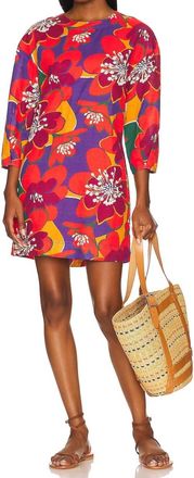 Something Navy Floral Long Sleeve Open Back Mini Dress In Red Combo