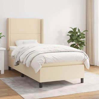 vidaXL Vidaxl - Cama Box Spring Con Colch&oacute;n Tela Color Crema 90x190 Cm