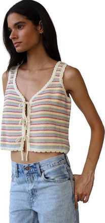Callahan Mai Crochet Tie Tank Top - Womens in Creme & Blue at Nordstrom, Size X-Large