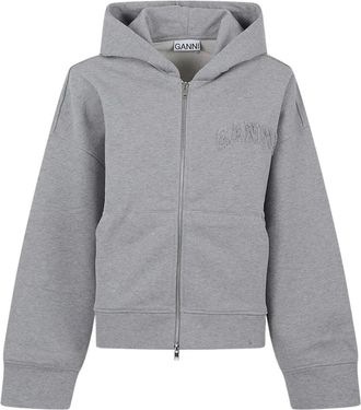Ganni Twee-weg Zip Hoodie - Dames - Vesten met rits - Grijs - S - Katoen - Hoodies & sweatvesten