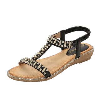 Generic Cocila Sandals For Women Size 5 Studded Womens Strap Roman Shoes Elastic WomenS Black, 5.5 White Walking Hot Pink Wedge Espadrilles High Heels Black B