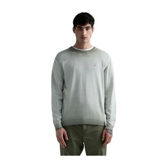 Replay Round-neck Knitwear, male, Green, Size: 2XL Inside Fade Cotton 12 gg