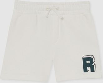 Reiss Off White & forest Green 13-14 yrs Jersey Drawstring R Print Shorts, Yrs