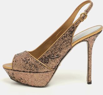 Sergio Rossi Metallic Glitter Slingback Platform Sandals